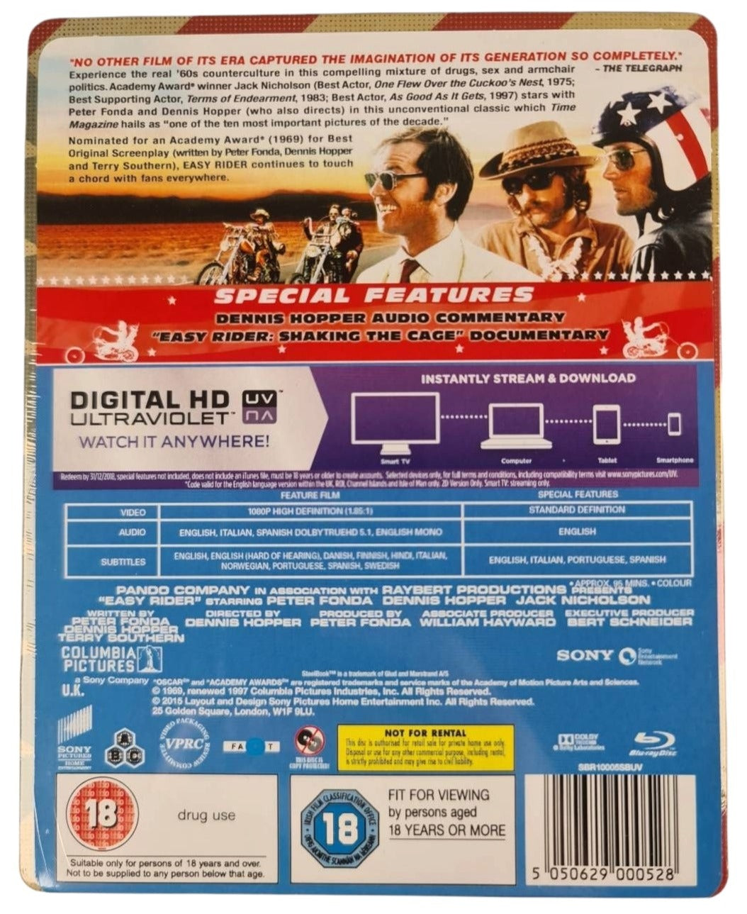 Easy Rider 1969 Blu-ray SteelBook Zavvi Dennis Hopper 2000 Ex 2015 Libre[-18]
