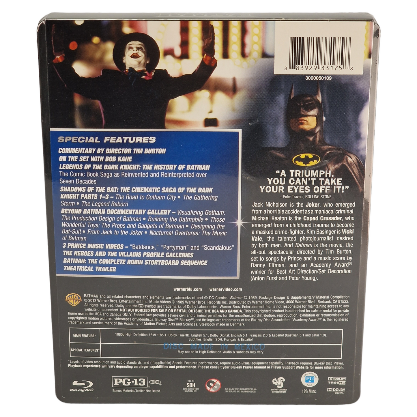 Batman  Blu-ray SteelBook Michael Keaton, Jack Nicholson 2013 Région Libre