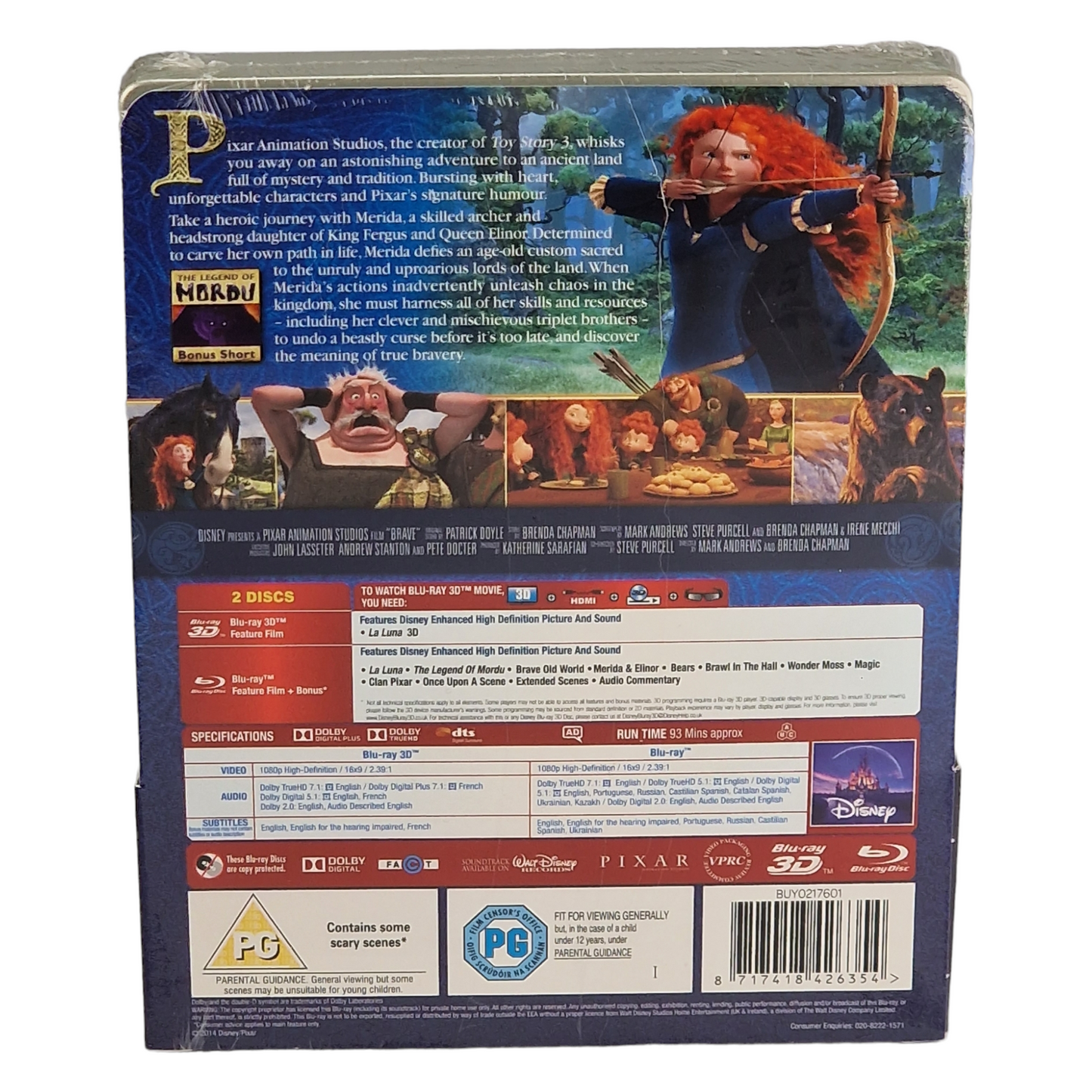 Brave Blu-ray 3D + Blu-ray SteelBook Disney Zavvi Edition limitée 2014 Region B