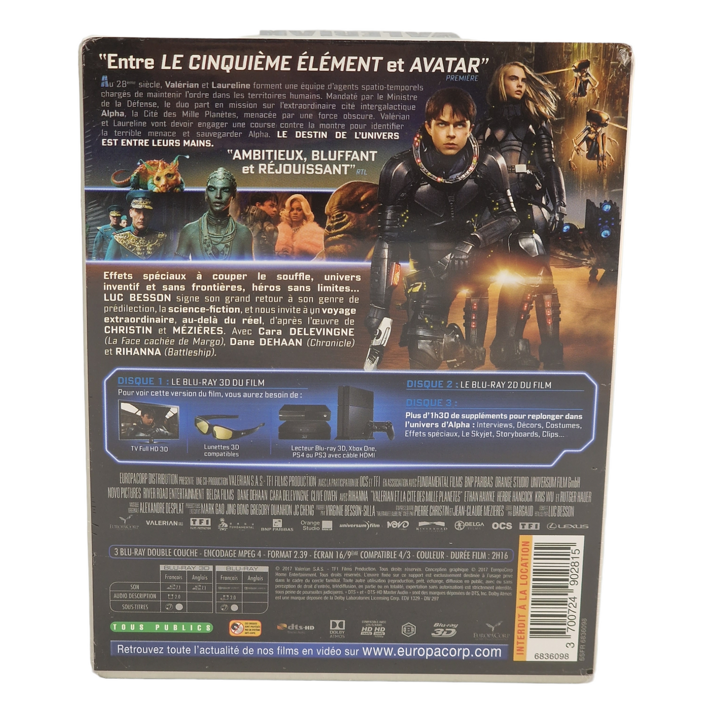 Valérian et la Cité des Mille Planètes SteelBook Blu-ray 3D + 2D + Bonus Zone B