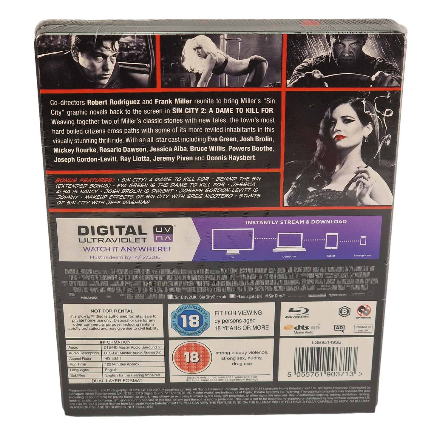 Sin City 2: A Dame To Kill For SteelBook 3D Blu-ray Zavvi  2014 Zone B [-18]