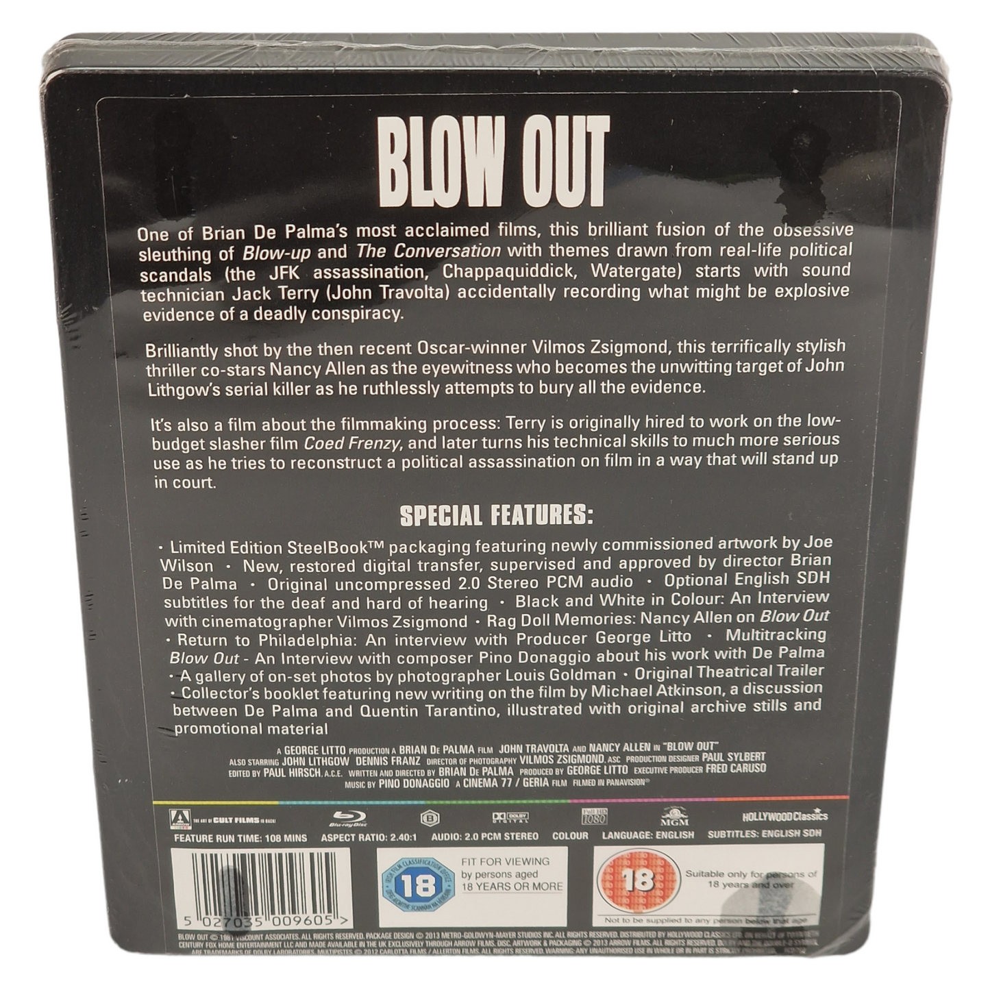 Blow Out: Brian De Palma Travolta Blu-ray SteelBook Zavvi 2013 Zone B [-18]