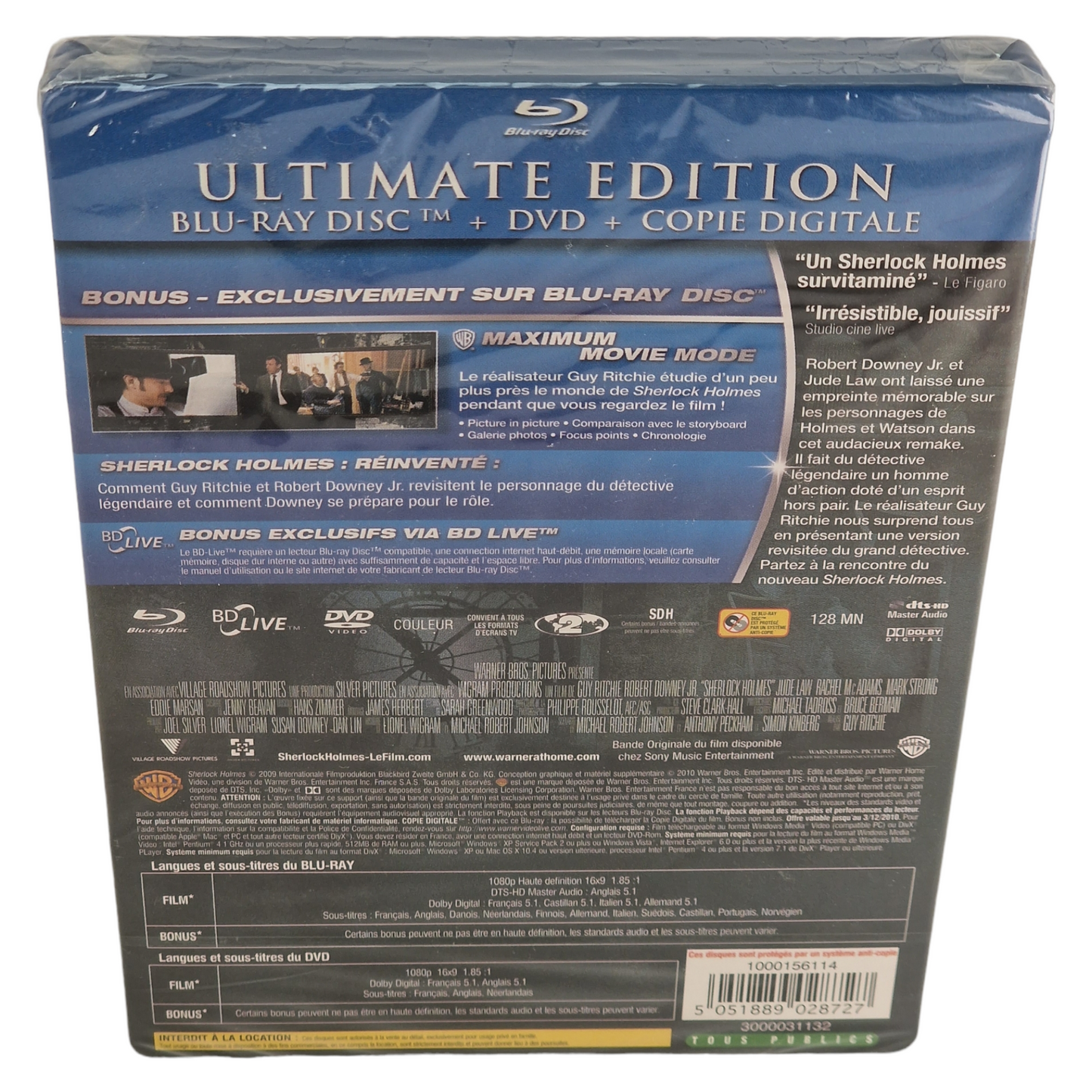 Sherlock Holmes Blu-ray + DVD SteelBook édition Ultime Guy Ritchie 2010 Zone B