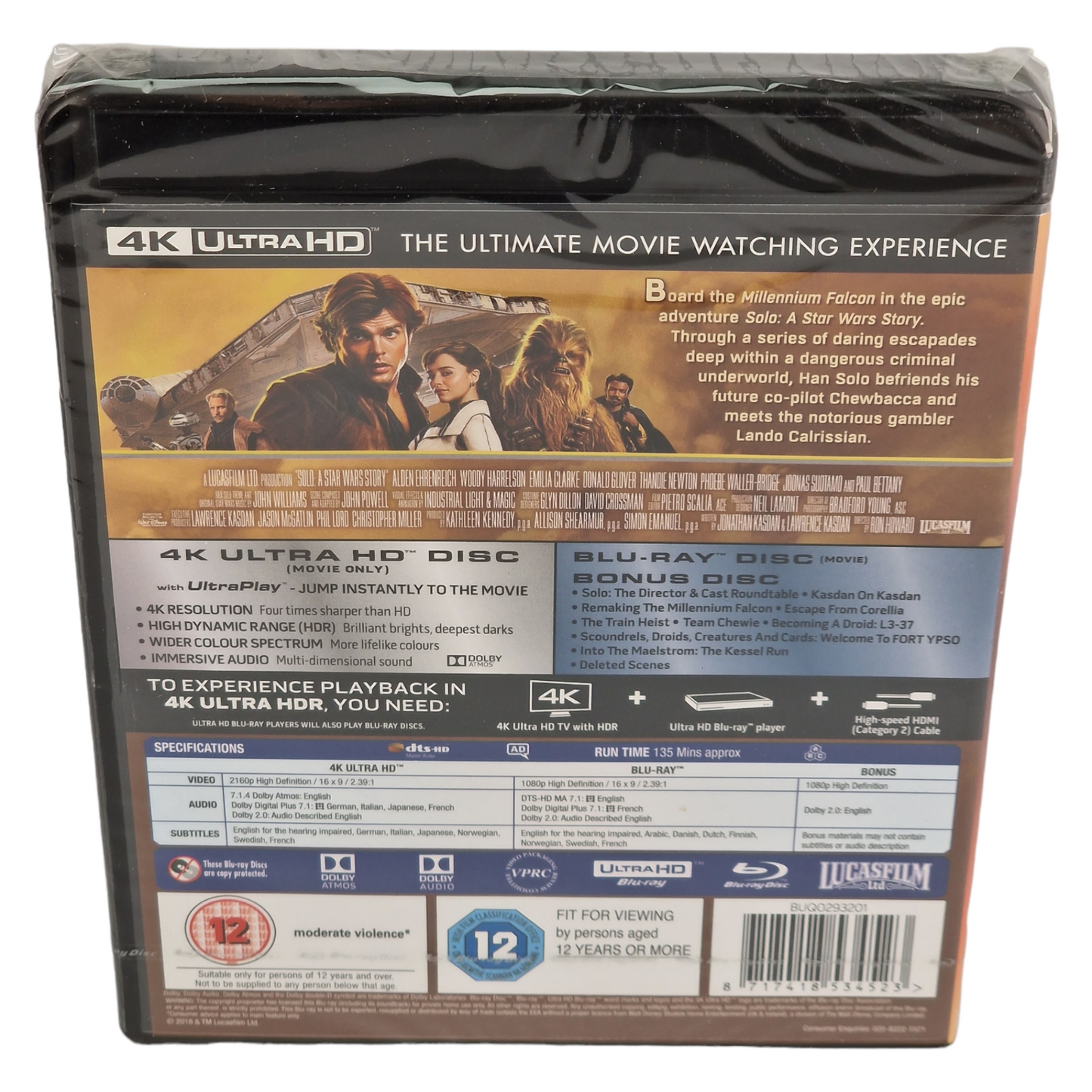 Solo : A Star Wars Story 4K Ultra HD + Blu-ray+Bonus VF [UK Import]  Sans région