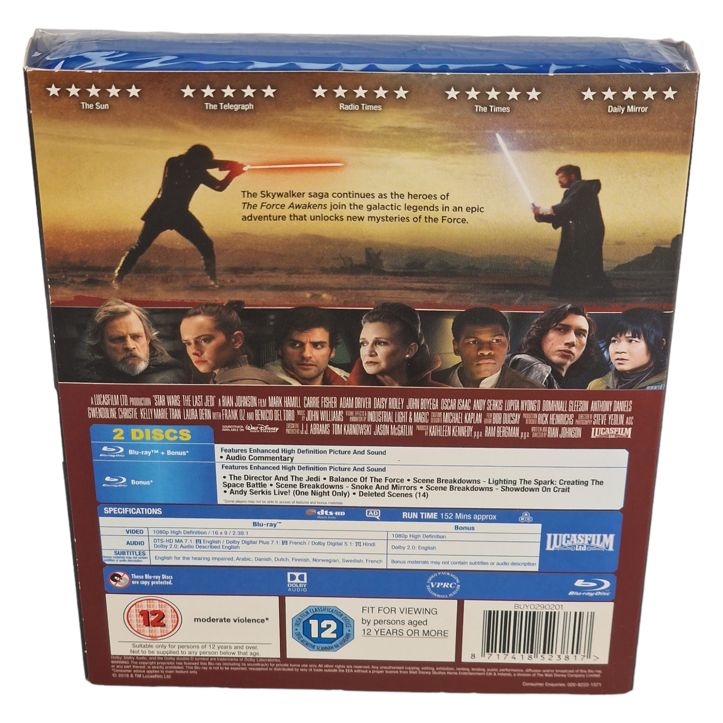 Star Wars: The Last (Jedi Episode VIII) Blu-ray Edition Sleeve région Libre