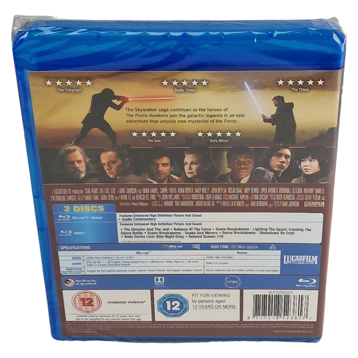 Star Wars: The Last (Jedi Episode VIII) Blu-ray Edition Sleeve région Libre