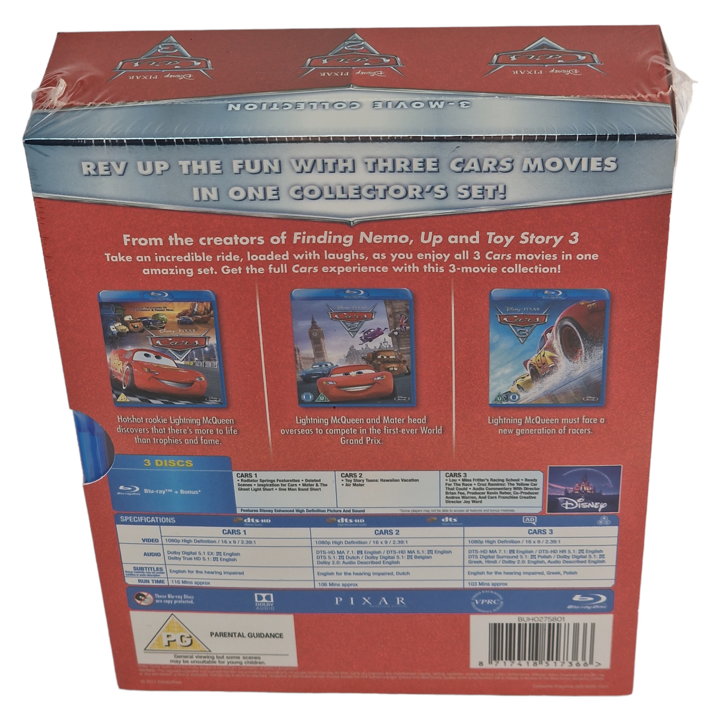 Cars / Cars 2 / Cars 3 Blu-ray	Disney 2006-2017 3 films VO [Region Free] Version Originale