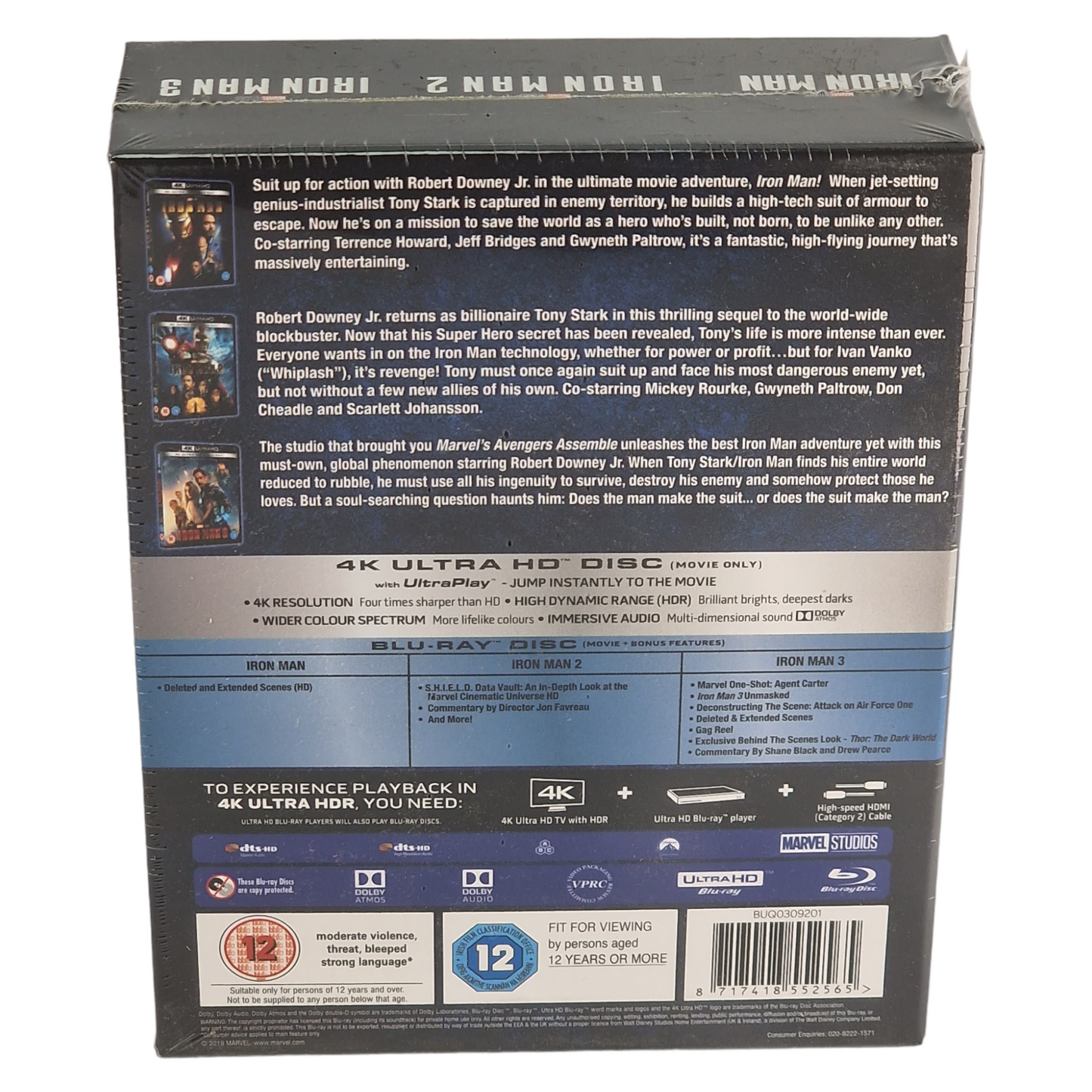 Iron Man :4K Ultra HD Blu-ray Collection 3 films en   [UK Import] Région libre