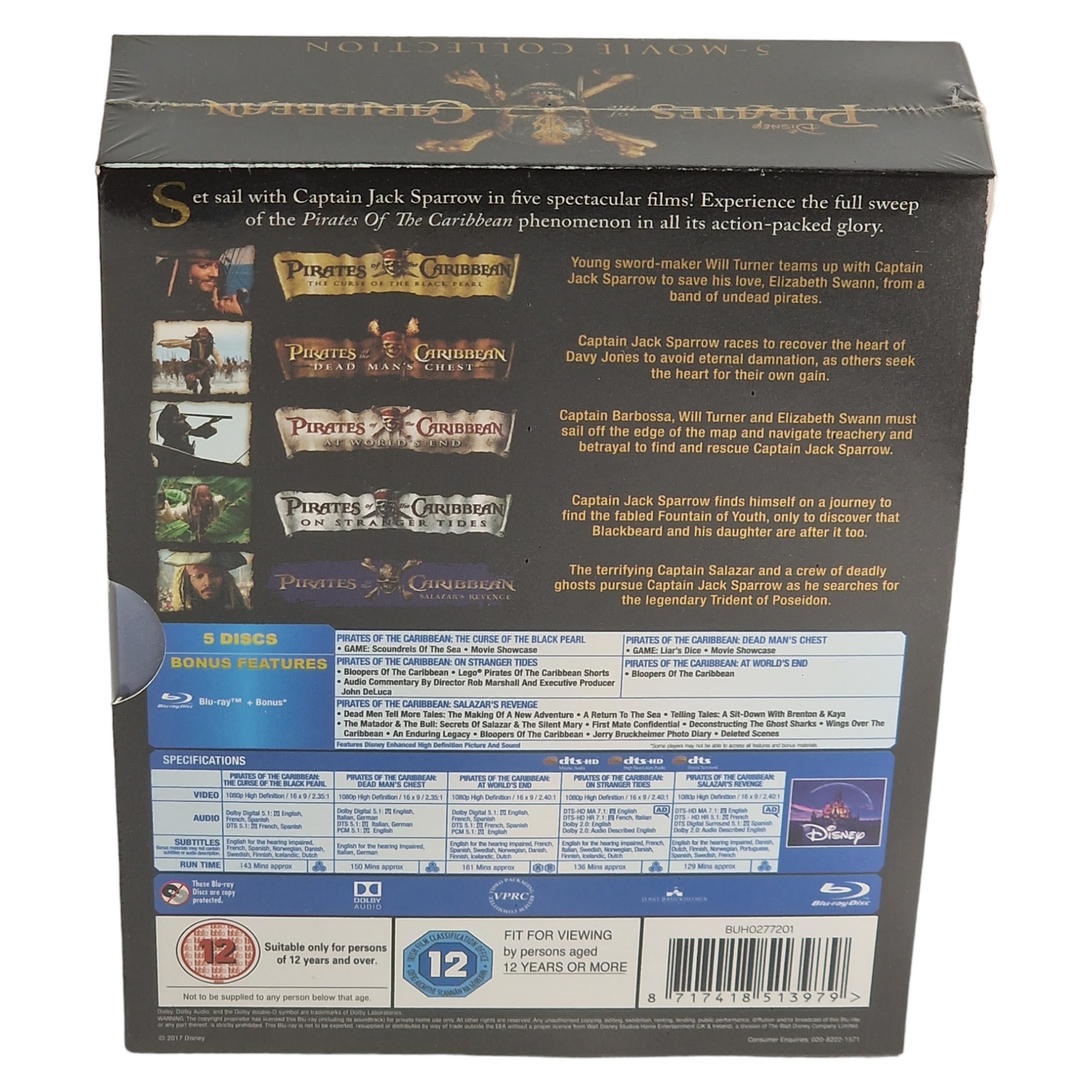 Pirates des Caraïbes : Collection de 5 films Blu-ray Disney [UK Import]