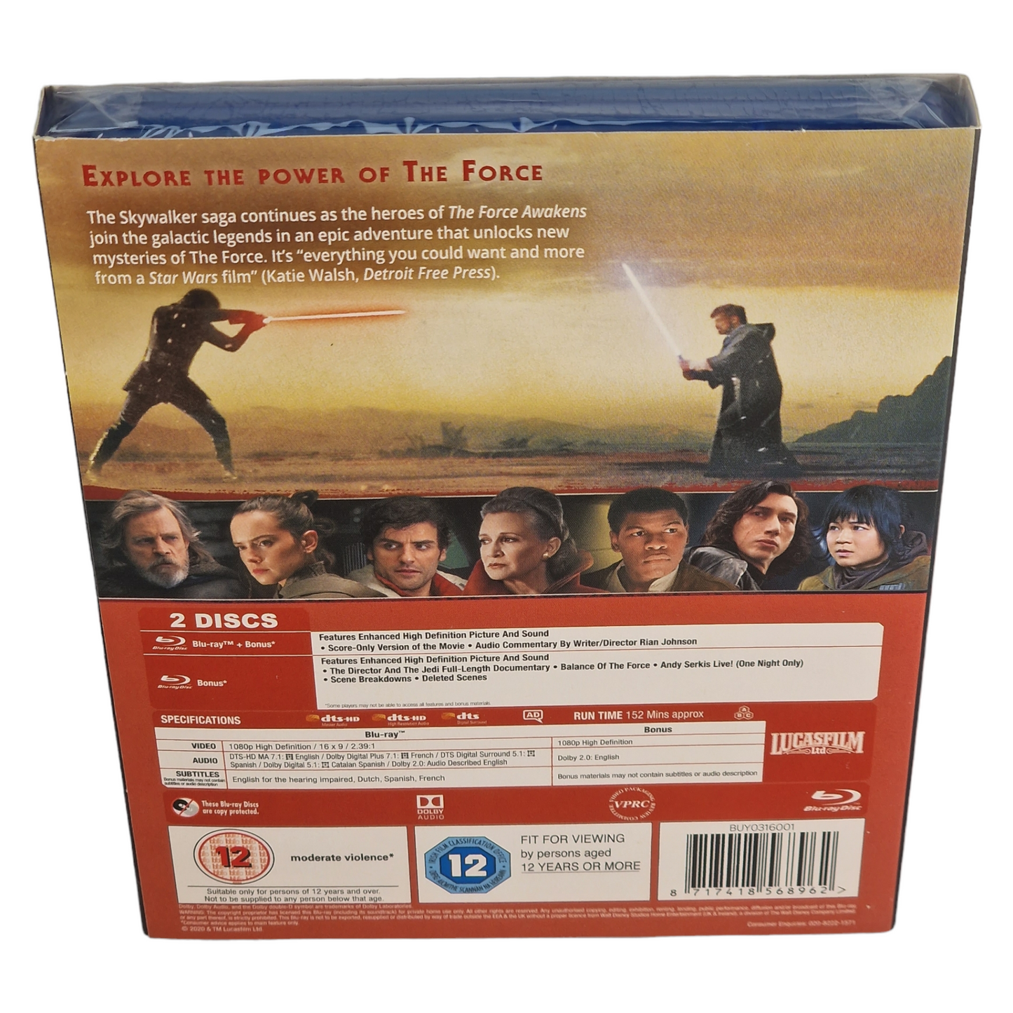 Star Wars Les Derniers Jedi  Blu-ray +étuit  [UK Import]  Version Française