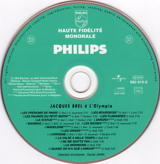Jacques Brel - Enregistrement public à l'Olympia 1961 - CD - visuel 3