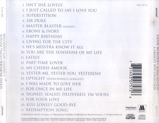 Stevie Wonder - Song Review - A Greatest Hits Collection - CD - visuel 3